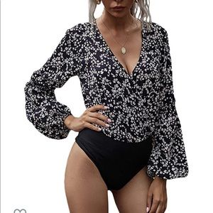 Women's Casual Deep V Neck Long Sleeve Bodysuit
